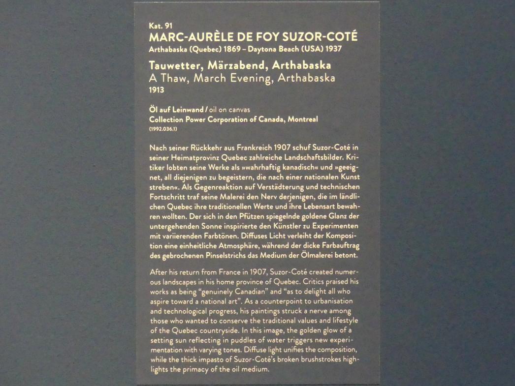 Marc-Aurèle de Foy Suzor-Coté (1893–1925), Tauwetter, Märzabend, Arthabaska, München, Kunsthalle, Ausstellung "Kanada und der Impressionismus" vom 19.07.-17.11.2019, Rückkehr nach Kanada, 1913, Bild 2/2