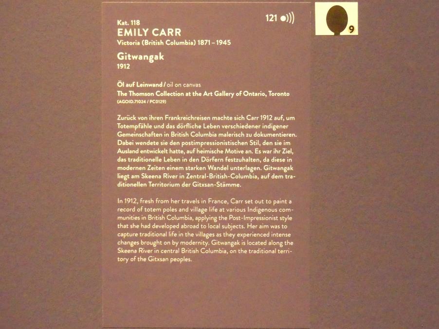 Emily Carr (1911–1912), Gitwangak, München, Kunsthalle, Ausstellung "Kanada und der Impressionismus" vom 19.07.-17.11.2019, Vom Impressionismus zur kanadischen Moderne, 1912, Bild 2/2
