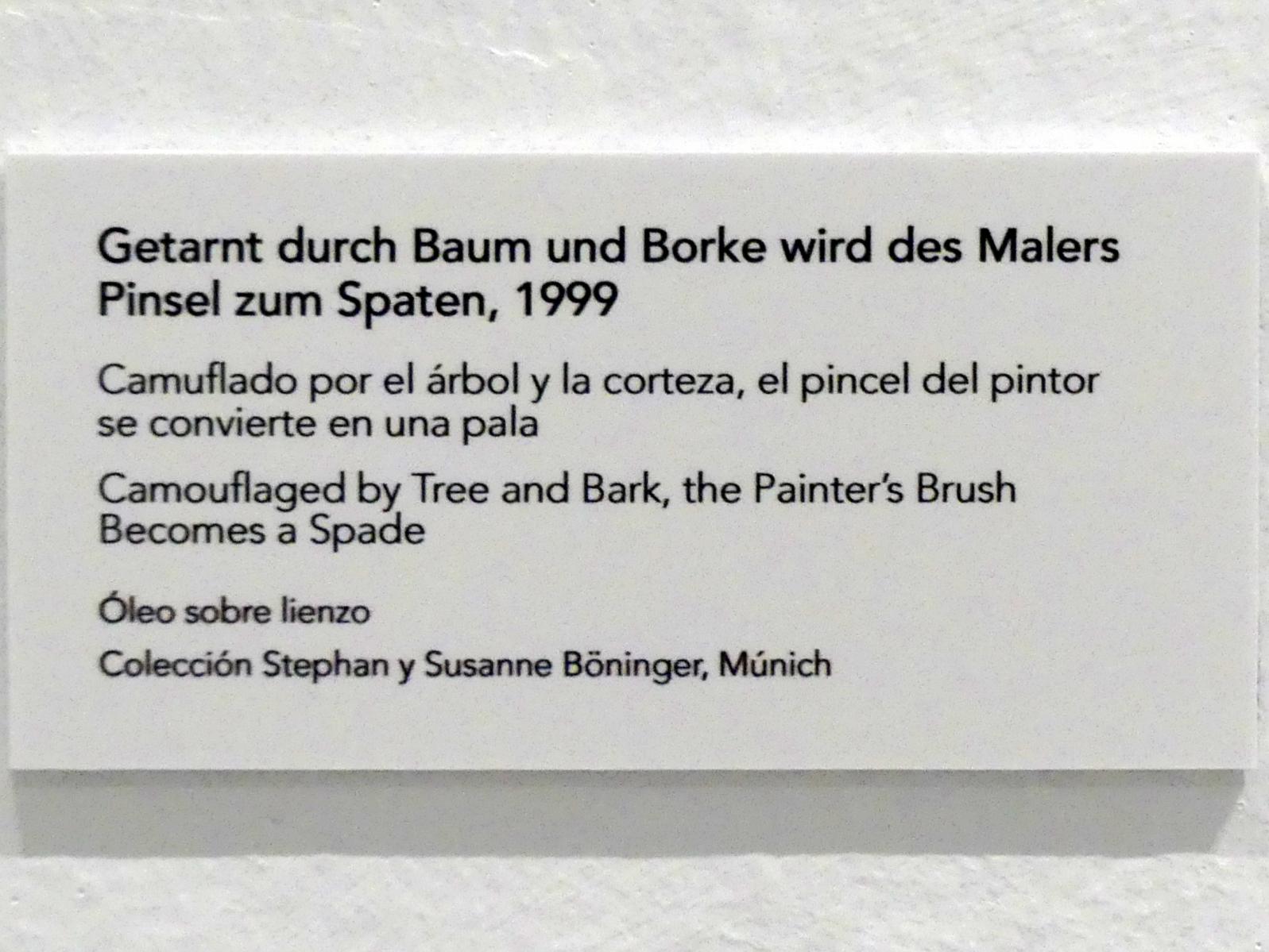 Jörg Immendorff (1965–2007), Getarnt durch Baum und Borke wird des Malers Pinsel zum Spaten, Madrid, Museo Reina Sofía, Ausstellung "Jörg Immendorff - The Task of the Painter" vom 30.10.2019-13.04.2020, Saal 6, 1999, Bild 2/2