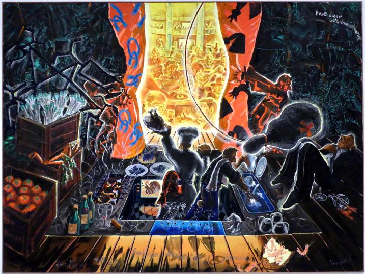 Jörg Immendorff (1965–2007), Das Bild muß die Funktion der Kartoffel übernehmen, Madrid, Museo Reina Sofía, Ausstellung "Jörg Immendorff - The Task of the Painter" vom 30.10.2019-13.04.2020, Saal 5, 1988