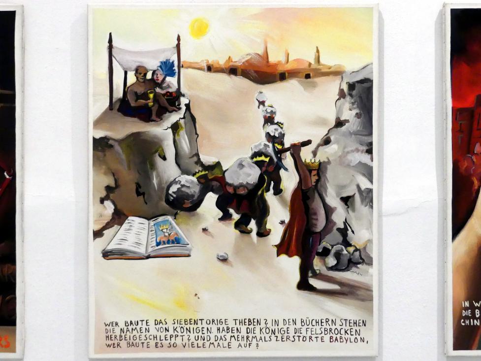 Jörg Immendorff (1965–2007), Brechtzyklus - Fragen eines lesenden Arbeiters, Madrid, Museo Reina Sofía, Ausstellung "Jörg Immendorff - The Task of the Painter" vom 30.10.2019-13.04.2020, Saal 3, 1976, Bild 3/8