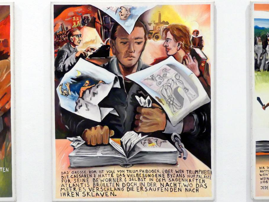 Jörg Immendorff (1965–2007), Brechtzyklus - Fragen eines lesenden Arbeiters, Madrid, Museo Reina Sofía, Ausstellung "Jörg Immendorff - The Task of the Painter" vom 30.10.2019-13.04.2020, Saal 3, 1976, Bild 5/8