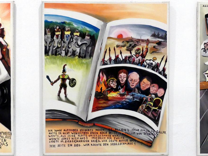 Jörg Immendorff (1965–2007), Brechtzyklus - Fragen eines lesenden Arbeiters, Madrid, Museo Reina Sofía, Ausstellung "Jörg Immendorff - The Task of the Painter" vom 30.10.2019-13.04.2020, Saal 3, 1976, Bild 6/8