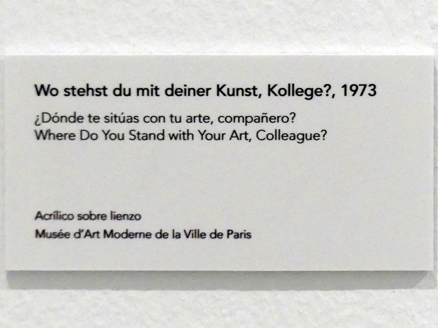 Jörg Immendorff (1965–2007), Wo stehst du mit deiner Kunst, Kollege?, Madrid, Museo Reina Sofía, Ausstellung "Jörg Immendorff - The Task of the Painter" vom 30.10.2019-13.04.2020, Saal 2, 1973, Bild 2/2