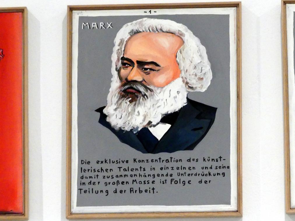 Jörg Immendorff (1965–2007), Eine Künstlerfaust ist auch eine Faust, Madrid, Museo Reina Sofía, Ausstellung "Jörg Immendorff - The Task of the Painter" vom 30.10.2019-13.04.2020, Saal 2, 1972, Bild 3/10