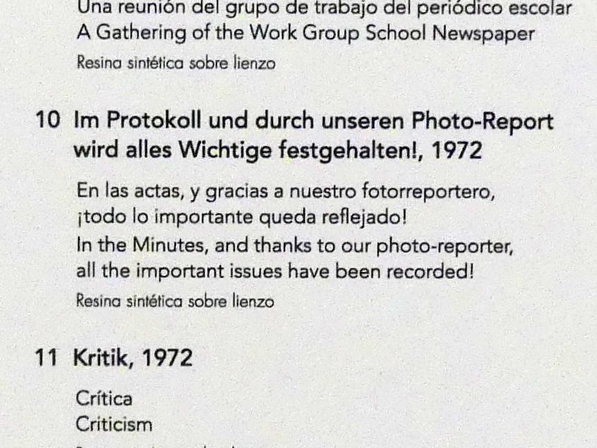 Jörg Immendorff (1965–2007), Im Protokoll und durch unseren Photo-Report wird alles Wichtige festgehalten!, Madrid, Museo Reina Sofía, Ausstellung "Jörg Immendorff - The Task of the Painter" vom 30.10.2019-13.04.2020, Saal 2, 1972, Bild 2/2