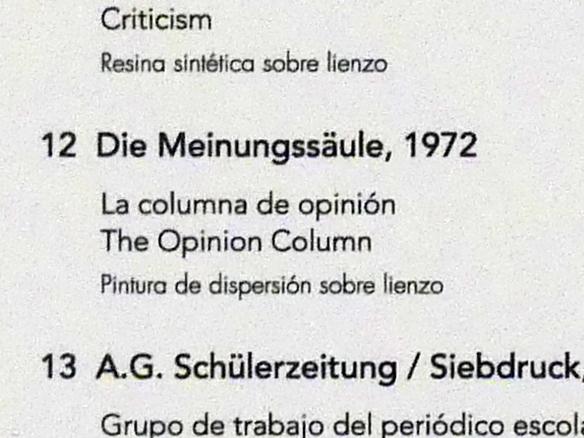 Jörg Immendorff (1965–2007), Die Meinungssäule, Madrid, Museo Reina Sofía, Ausstellung "Jörg Immendorff - The Task of the Painter" vom 30.10.2019-13.04.2020, Saal 2, 1972, Bild 2/2