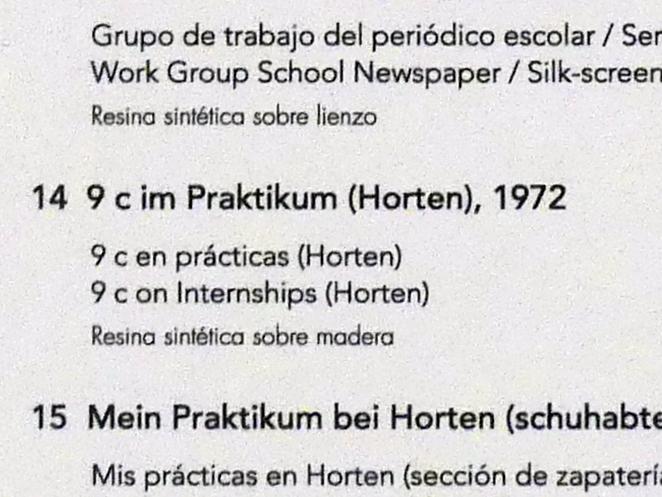 Jörg Immendorff (1965–2007), 9c im Praktikum (Horten), Madrid, Museo Reina Sofía, Ausstellung "Jörg Immendorff - The Task of the Painter" vom 30.10.2019-13.04.2020, Saal 2, 1972, Bild 2/2