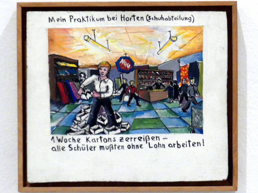 Jörg Immendorff (1965–2007), Mein Praktikum bei Horten (Schuhabteilung), Madrid, Museo Reina Sofía, Ausstellung "Jörg Immendorff - The Task of the Painter" vom 30.10.2019-13.04.2020, Saal 2, 1972