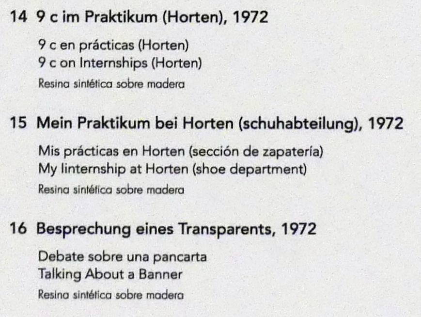 Jörg Immendorff (1965–2007), Mein Praktikum bei Horten (Schuhabteilung), Madrid, Museo Reina Sofía, Ausstellung "Jörg Immendorff - The Task of the Painter" vom 30.10.2019-13.04.2020, Saal 2, 1972, Bild 2/2