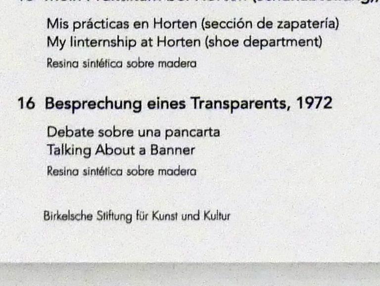 Jörg Immendorff (1965–2007), Besprechung eines Transparents, Madrid, Museo Reina Sofía, Ausstellung "Jörg Immendorff - The Task of the Painter" vom 30.10.2019-13.04.2020, Saal 2, 1972, Bild 2/2
