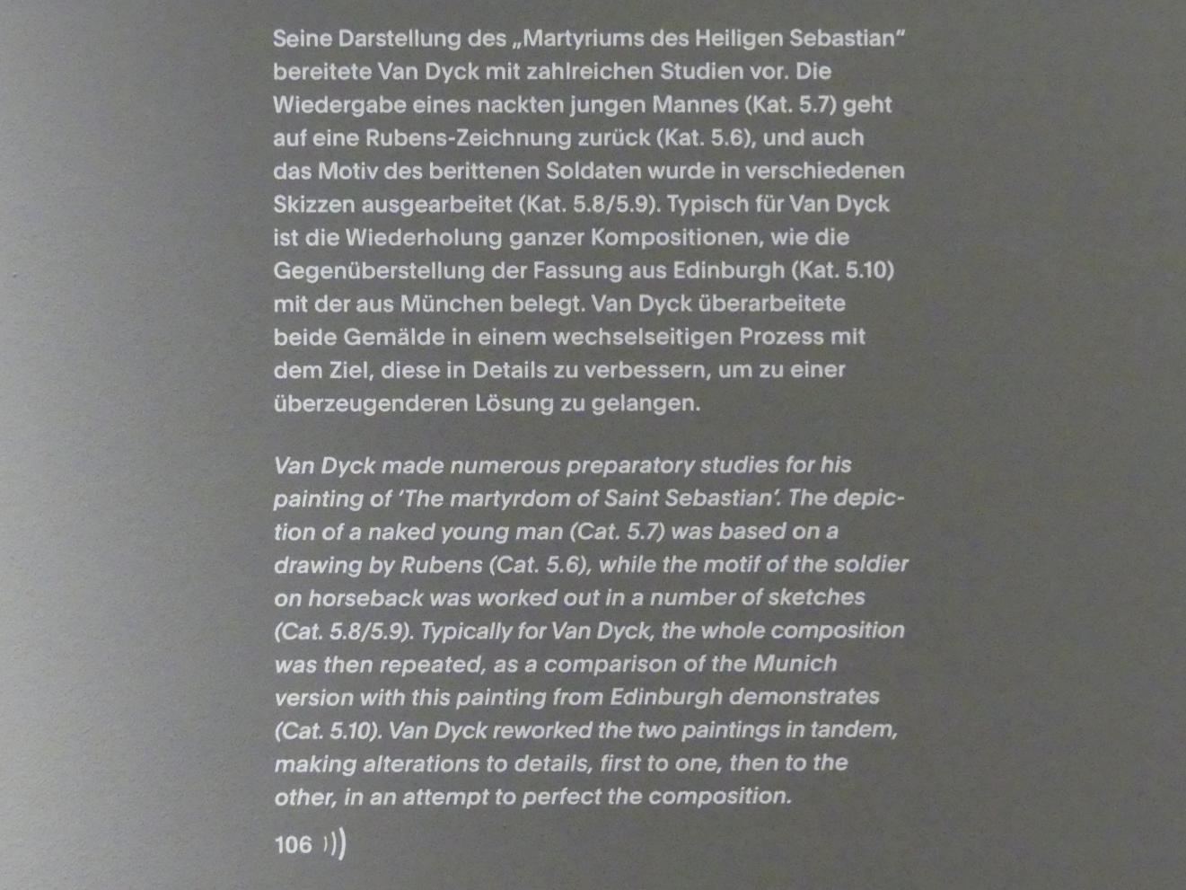 Anthonis (Anton) van Dyck (1614–1641), Das Martyrium des Heiligen Sebastian, München, Alte Pinakothek, Ausstellung "Van Dyck" vom 25.10.2019-02.02.2020, Von Antwerpen nach Italien - 2, um 1620–1621, Bild 2/3
