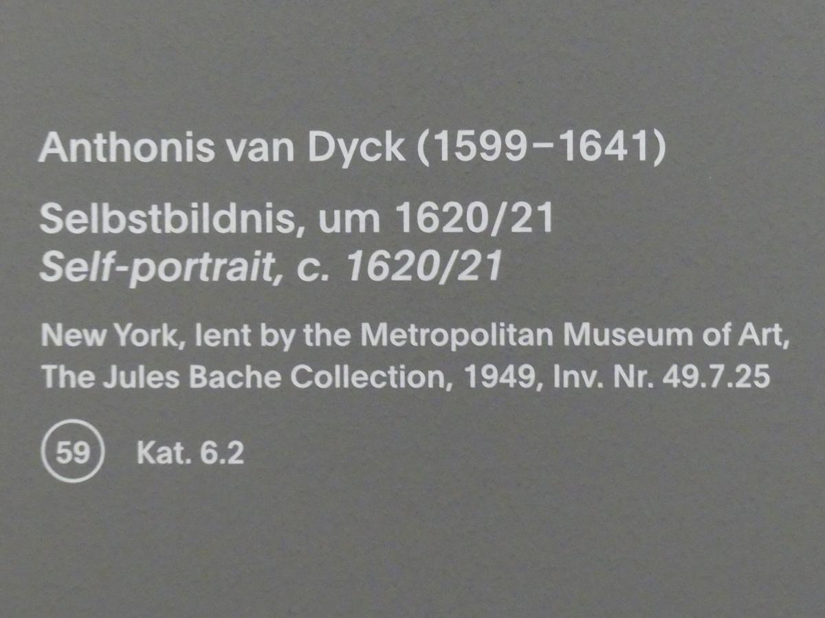 Anthonis (Anton) van Dyck (1614–1641), Selbstbildnis, München, Alte Pinakothek, Ausstellung "Van Dyck" vom 25.10.2019-02.02.2020, Selbstbildnisse und ganzfigurige Porträts - 2, um 1620–1621, Bild 2/2