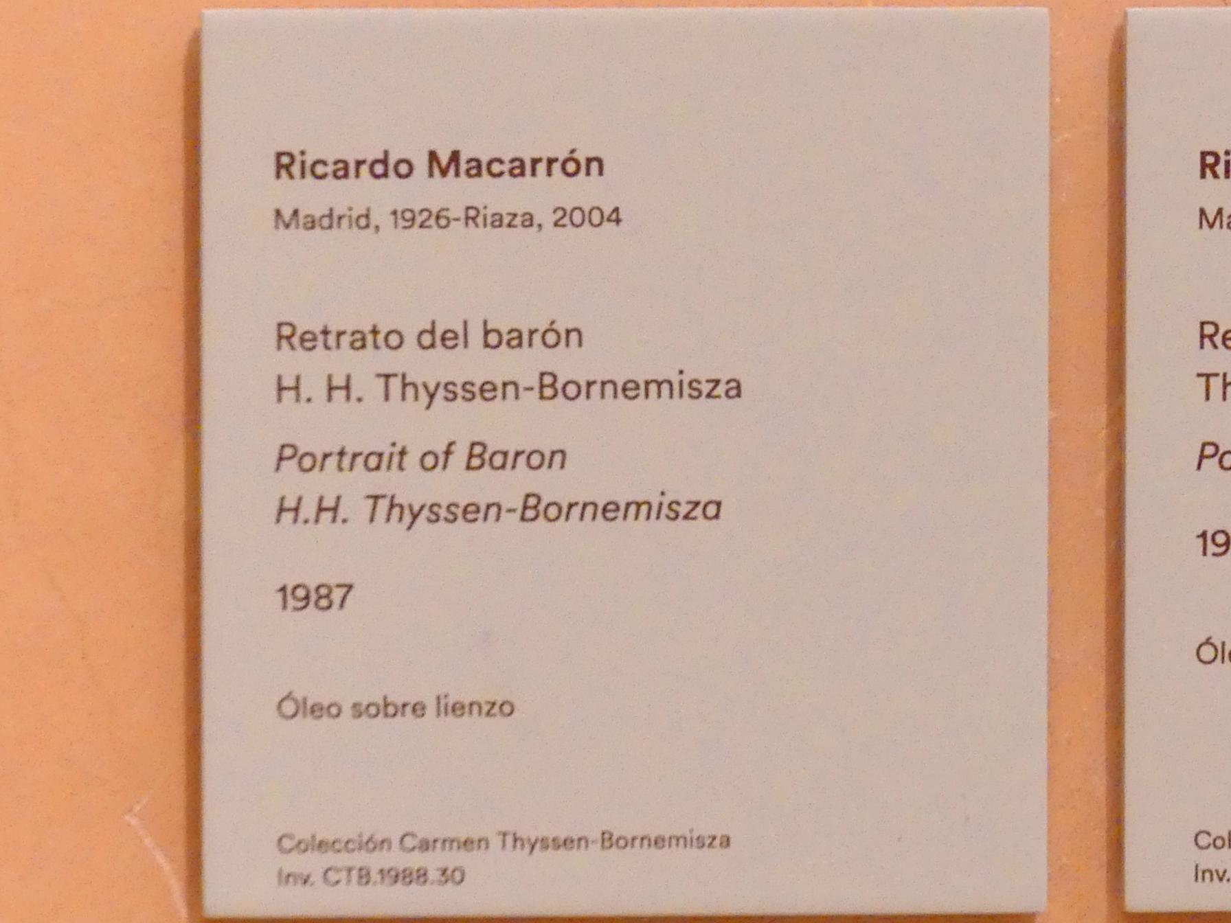 Ricardo Macarrón (1987–1992), Porträt von Baron Thyssen-Bornemisza, Madrid, Museo Thyssen-Bornemisza, Eingangshalle, 1987, Bild 3/3