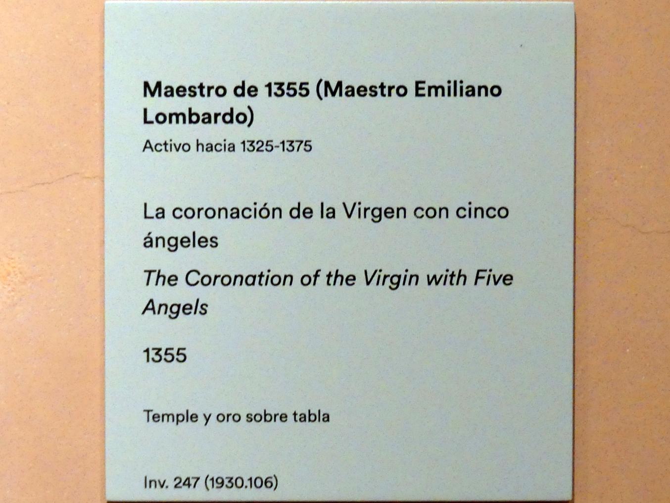 Meister von 1355 (1355), Marienkrönung mit fünf Engeln, Madrid, Museo Thyssen-Bornemisza, Saal 1, italienische Renaissance, 1355, Bild 3/3