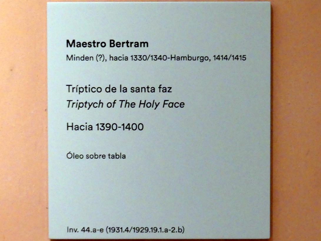 Bertram von Minden (Meister Bertram) (1380–1395), Tryptychon Antlitz Christi, Madrid, Museo Thyssen-Bornemisza, Saal 2, spanische und deutsche Malerei des 15. Jahrhunderts, um 1390–1400, Bild 4/4