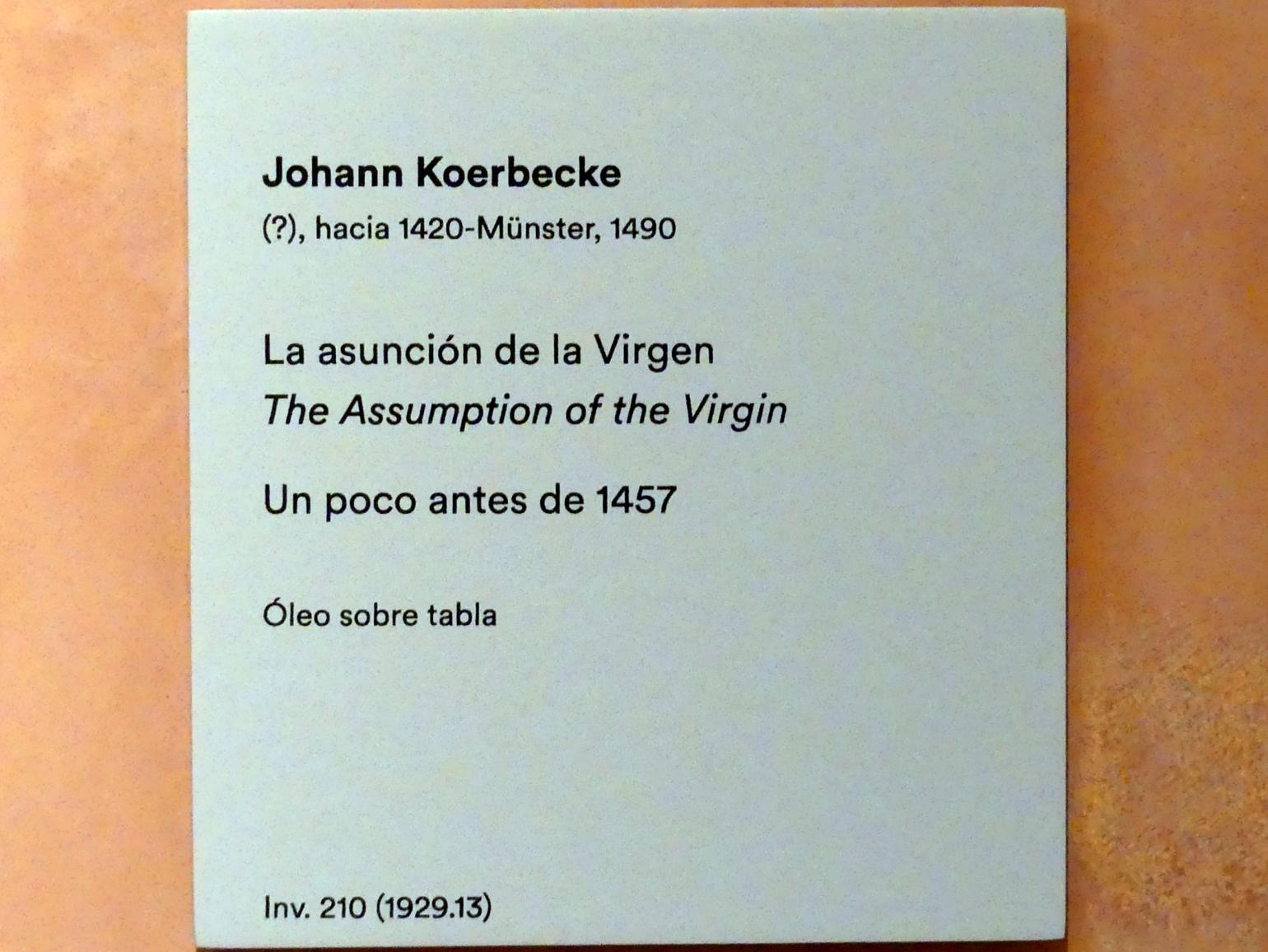 Johann Koerbecke (1456–1457), Mariä Himmelfahrt, Madrid, Museo Thyssen-Bornemisza, Saal 2, spanische und deutsche Malerei des 15. Jahrhunderts, vor 1457, Bild 2/2