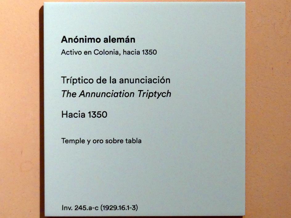 Tryptychon der Verkündigung, Madrid, Museo Thyssen-Bornemisza, Saal 2, spanische und deutsche Malerei des 15. Jahrhunderts, um 1350, Bild 2/2