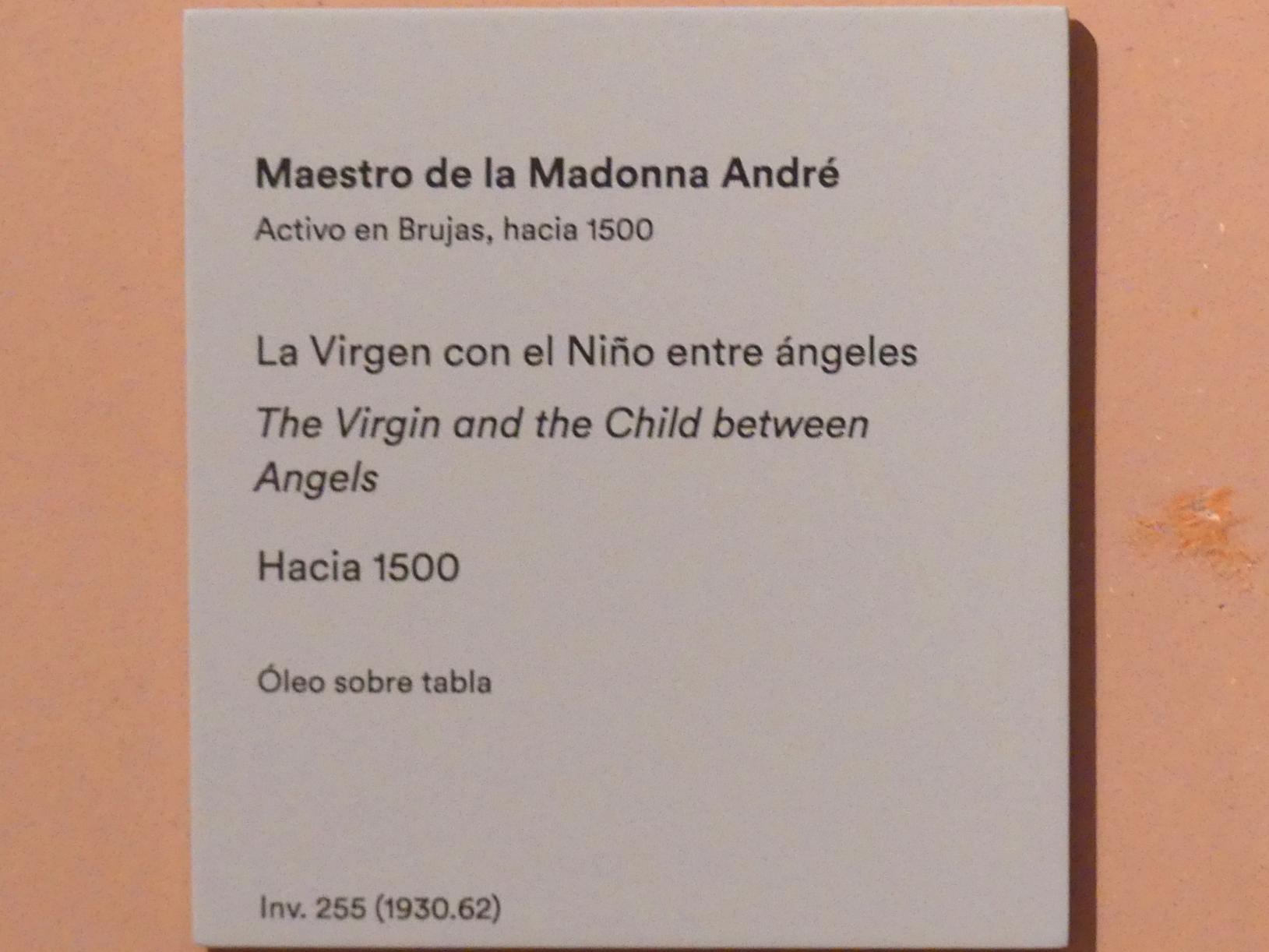 Meister der André-Madonna (1500), Maria mit Kind und Engeln, Madrid, Museo Thyssen-Bornemisza, Saal 3, niederländische Malerei, um 1500, Bild 2/2