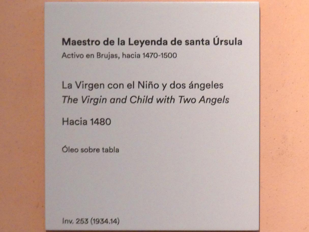Meister der Brügger Ursulalegende (1480–1487), Maria mit Kind und zwei Engeln, Madrid, Museo Thyssen-Bornemisza, Saal 3, niederländische Malerei, um 1480, Bild 2/2