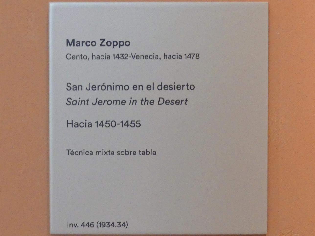 Marco Zoppo (1452–1471), Der Heilige Hieronymus in der Wüste, Madrid, Museo Thyssen-Bornemisza, Saal 4, italienische Malerei des 15. Jahrhunderts, um 1450–1455, Bild 2/2