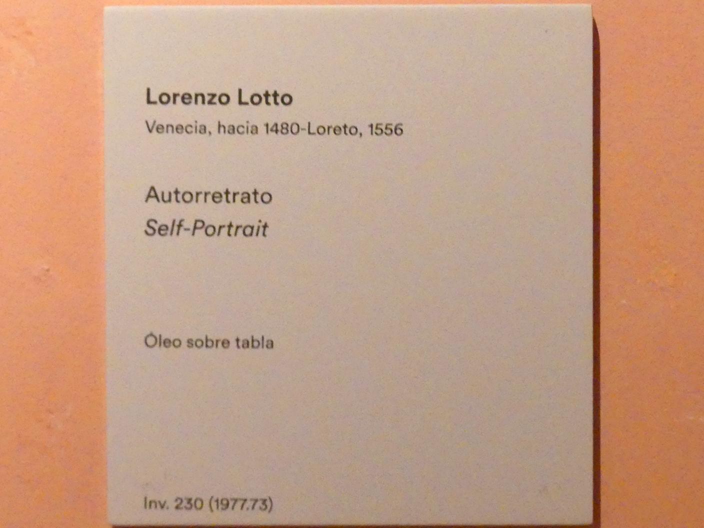 Lorenzo Lotto (1503–1549), Selbstporträt, Madrid, Museo Thyssen-Bornemisza, Saal 6, Galeria Villahermosa, Undatiert, Bild 2/2