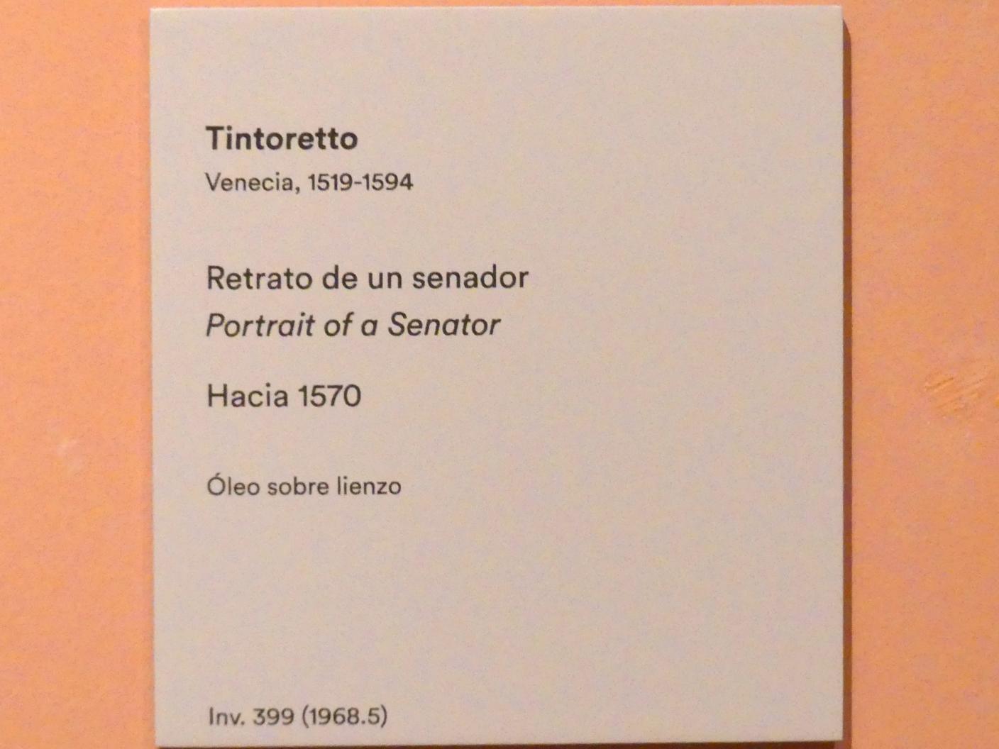 Tintoretto (Jacopo Robusti) (1540–1590), Porträt eines Senators, Madrid, Museo Thyssen-Bornemisza, Saal 6, Galeria Villahermosa, um 1570, Bild 2/2