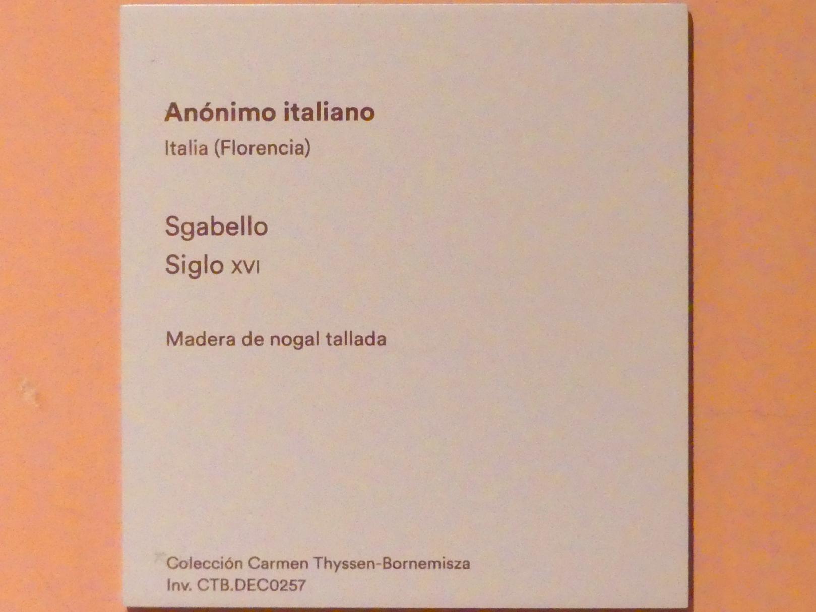 Sgabello (italienischer Hocker), Madrid, Museo Thyssen-Bornemisza, Saal 6, Galeria Villahermosa, 16. Jhd., Bild 4/4