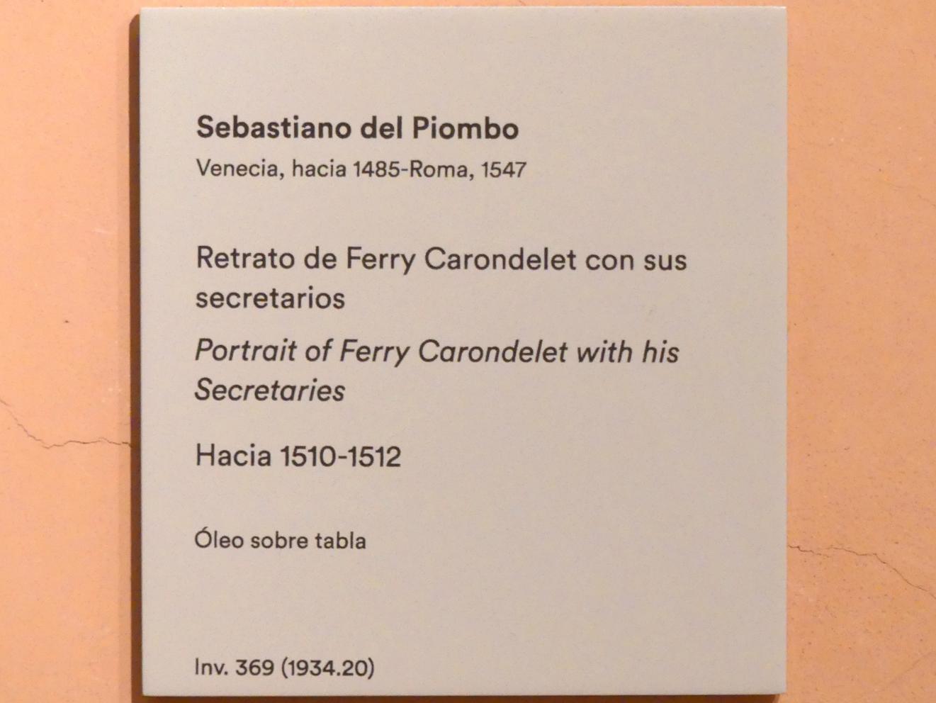 Sebastiano del Piombo (1507–1525), Porträt des Ferry Carondelet mit seinem Sekretär, Madrid, Museo Thyssen-Bornemisza, Saal 7, italienische Malerei des 16. Jahrhunderts, um 1510–1512, Bild 2/2
