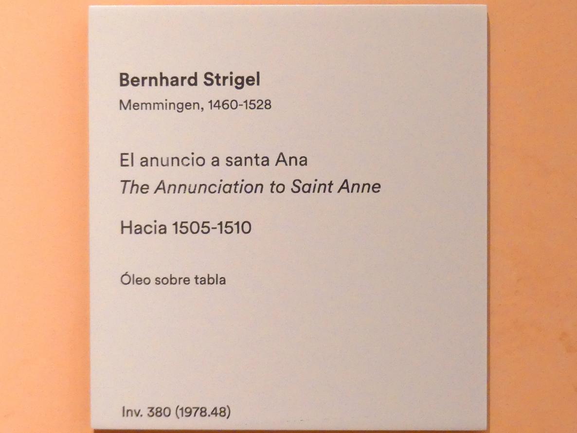 Bernhard Strigel (1475–1528), Verkündigung an die Heilige Anna, Madrid, Museo Thyssen-Bornemisza, Saal 8, deutsche Malerei des 15. und 16. Jahrhunderts, um 1505–1510, Bild 2/2