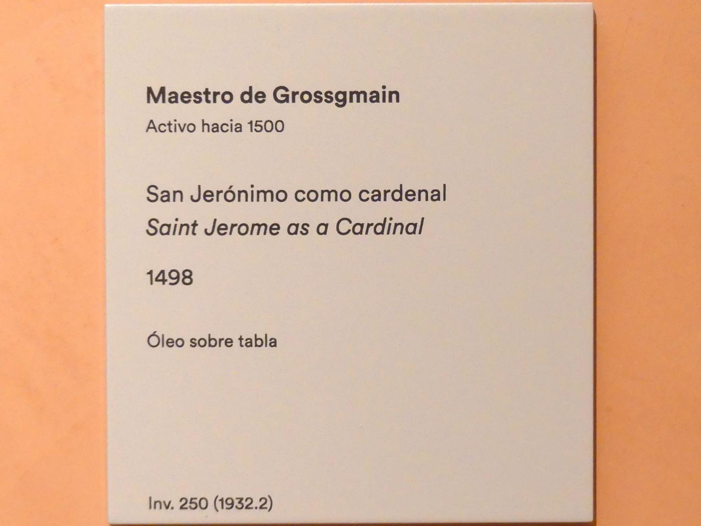 Meister von Großgmain (1483–1498), Heiliger Hieronymus als Kardinal, Madrid, Museo Thyssen-Bornemisza, Saal 8, deutsche Malerei des 15. und 16. Jahrhunderts, 1498, Bild 2/2