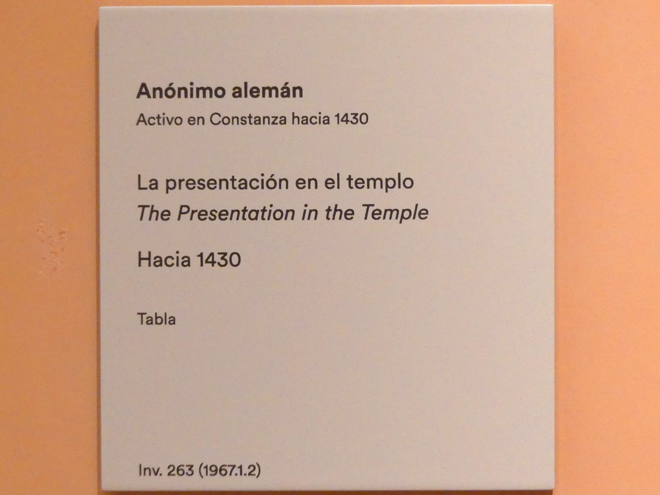 Darstellung des Herrn, Madrid, Museo Thyssen-Bornemisza, Saal 8, deutsche Malerei des 15. und 16. Jahrhunderts, um 1430, Bild 2/2