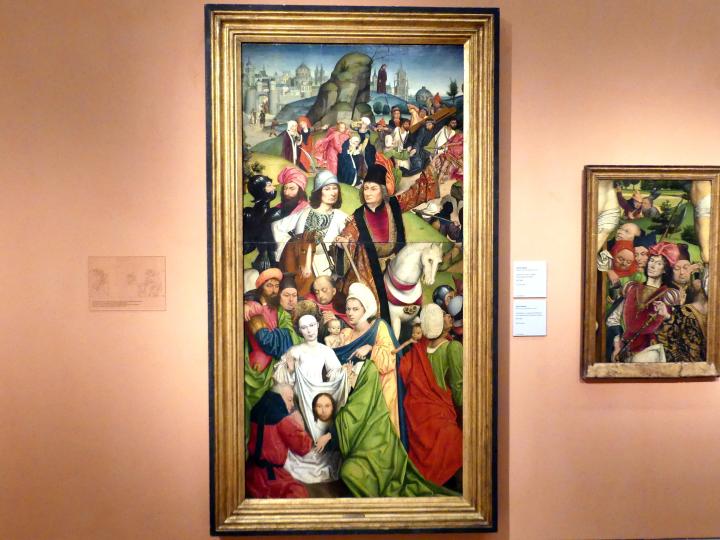 Derick Baegert (1477–1509), Die Heilige Veronika mit Rittern, Madrid, Museo Thyssen-Bornemisza, Saal 8, deutsche Malerei des 15. und 16. Jahrhunderts, 1477–1478