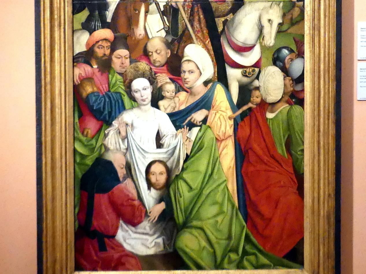 Derick Baegert (1477–1509), Die Heilige Veronika mit Rittern, Madrid, Museo Thyssen-Bornemisza, Saal 8, deutsche Malerei des 15. und 16. Jahrhunderts, 1477–1478, Bild 2/3