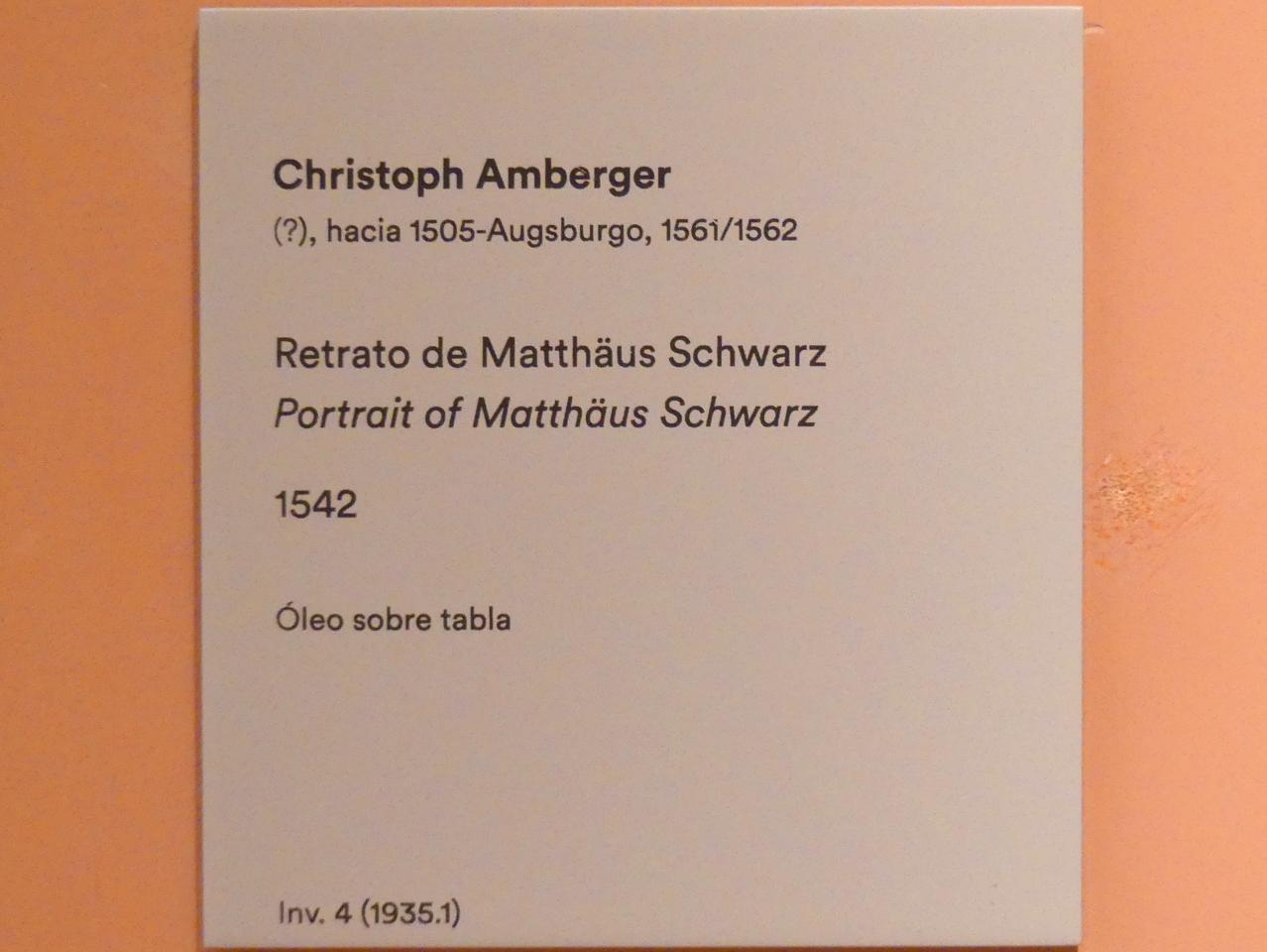 Christoph Amberger (1525–1552), Porträt von Matthäus Schwarz, Madrid, Museo Thyssen-Bornemisza, Saal 9, deutsche Malerei des 15. und 16. Jahrhunderts, 1542, Bild 2/2