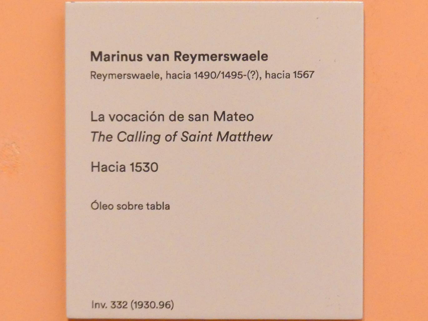 Marinus van Reymerswaele (1530–1545), Berufung des Hl. Matthäus, Madrid, Museo Thyssen-Bornemisza, Saal 10, niederländische Malerei des 16. Jahrhunderts, um 1530, Bild 2/2