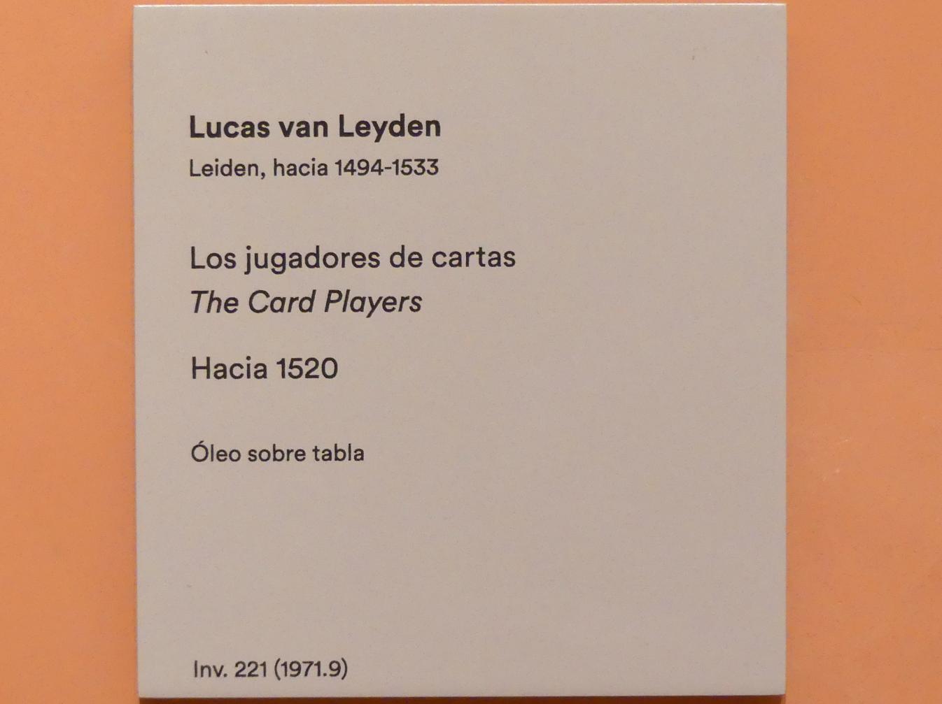 Lucas van Leyden (1509–1522), Die Kartenspieler, Madrid, Museo Thyssen-Bornemisza, Saal 10, niederländische Malerei des 16. Jahrhunderts, um 1520, Bild 2/2