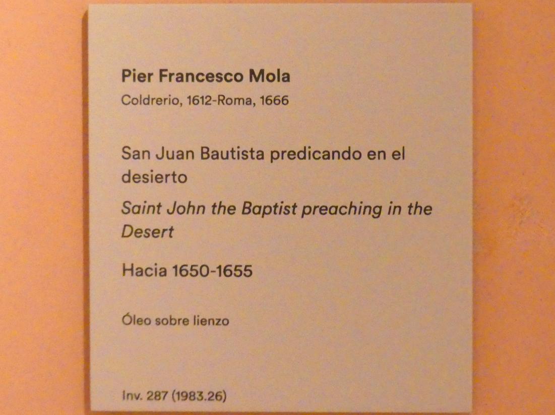 Pier Francesco Mola (1632–1660), Johannes der Täufer predigt in der Wüste, Madrid, Museo Thyssen-Bornemisza, Saal 13, italienische, französische und spanische Malerei des 17. Jahrhunderts, um 1650–1655, Bild 2/2