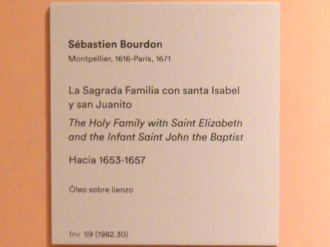 Sébastien Bourdon (1637–1667), Die Heilige Familie mit der Heiligen Elisabeth und dem Johannesknaben, Madrid, Museo Thyssen-Bornemisza, Saal 13, italienische, französische und spanische Malerei des 17. Jahrhunderts, um 1653–1657, Bild 2/2