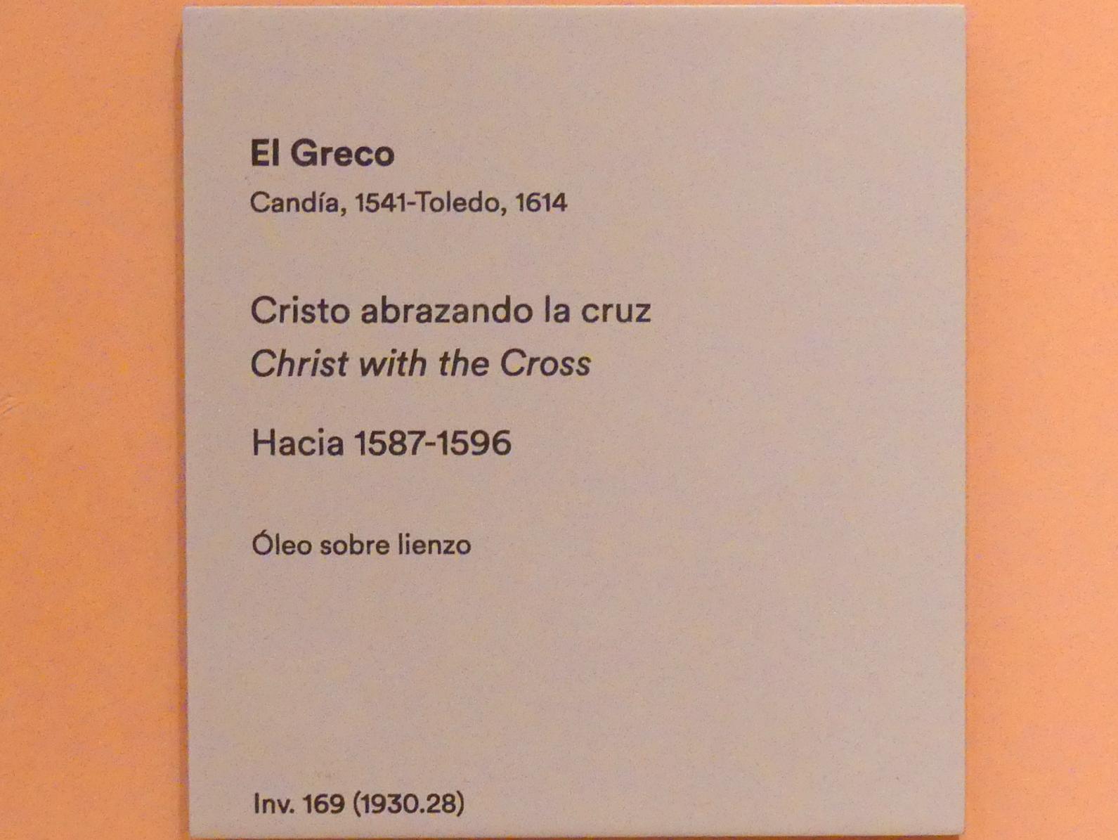 El Greco (Domínikos Theotokópoulos) (1567–1613), Christus mit dem Kreuz, Madrid, Museo Thyssen-Bornemisza, Saal 11, Tizian. Tintoretto, Bassano, El Greco, um 1587–1596, Bild 2/2
