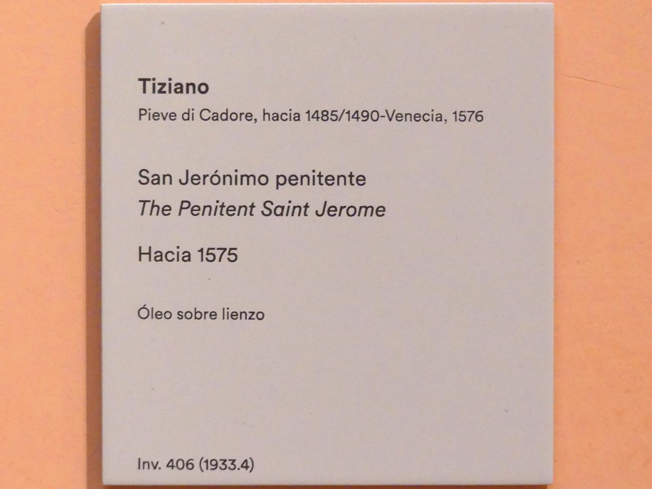 Tiziano Vecellio (Tizian) (1509–1575), Der büßende hl. Hieronymus, Madrid, Museo Thyssen-Bornemisza, Saal 11, Tizian. Tintoretto, Bassano, El Greco, um 1575, Bild 2/2