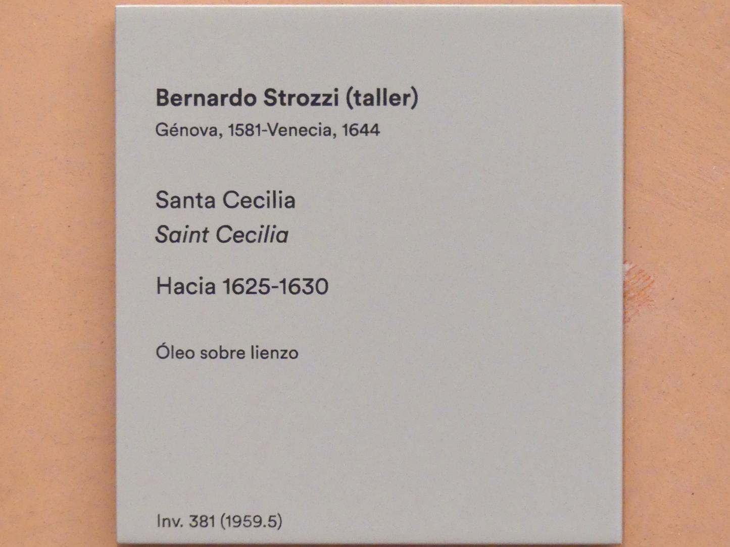 Bernardo Strozzi (Werkstatt) (1622–1627), Die Heilige Cäcilia, Madrid, Museo Thyssen-Bornemisza, Saal 14, italienische, französische und spanische Malerei des 17. Jahrhunderts, um 1625–1630, Bild 2/2