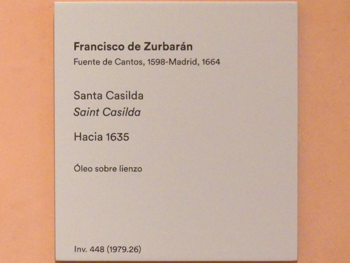 Francisco de Zurbarán y Salazar (1628–1661), Die Heilige Casilda, Madrid, Museo Thyssen-Bornemisza, Saal 14, italienische, französische und spanische Malerei des 17. Jahrhunderts, um 1635, Bild 2/2