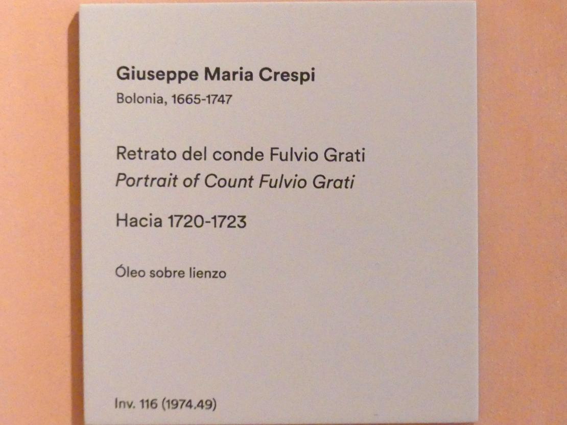 Giuseppe Maria Crespi (Spagnuolo) (1697–1733), Porträt des Grafen Fulvio Grati, Madrid, Museo Thyssen-Bornemisza, Saal 15, italienische, französische und spanische Malerei des 17. Jahrhunderts, um 1720–1723, Bild 2/2