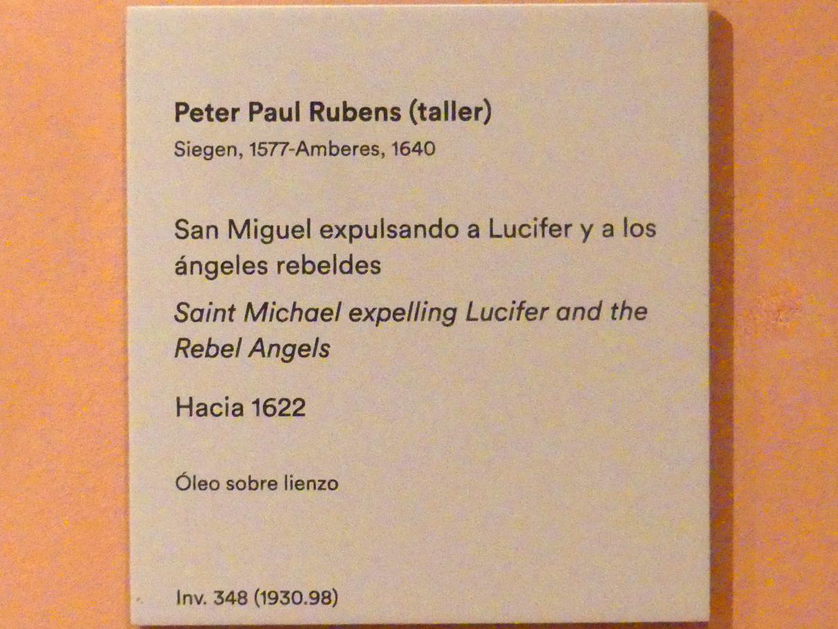 Peter Paul Rubens (Werkstatt) (1615–1635), Erzengel Michael stürzt Luzifer und die gefallenen Engel, Madrid, Museo Thyssen-Bornemisza, Saal 19, flämische Malerei des 18. Jahrhunderts, um 1622, Bild 3/3