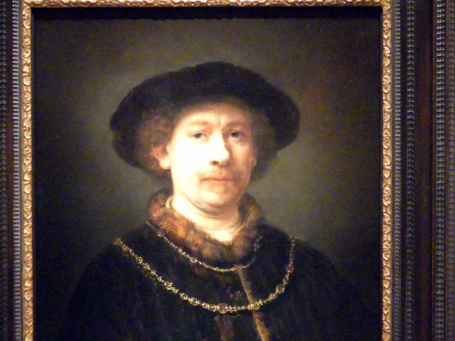 Rembrandt (Rembrandt Harmenszoon van Rijn) (1627–1669), Selbstporträt mit Hut und zwei Ketten, Madrid, Museo Thyssen-Bornemisza, Saal 21, niederländische Malerei des 17. Jahrhunderts, um 1642–1643, Bild 2/4