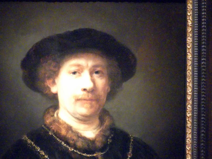 Rembrandt (Rembrandt Harmenszoon van Rijn) (1627–1669), Selbstporträt mit Hut und zwei Ketten, Madrid, Museo Thyssen-Bornemisza, Saal 21, niederländische Malerei des 17. Jahrhunderts, um 1642–1643, Bild 3/4