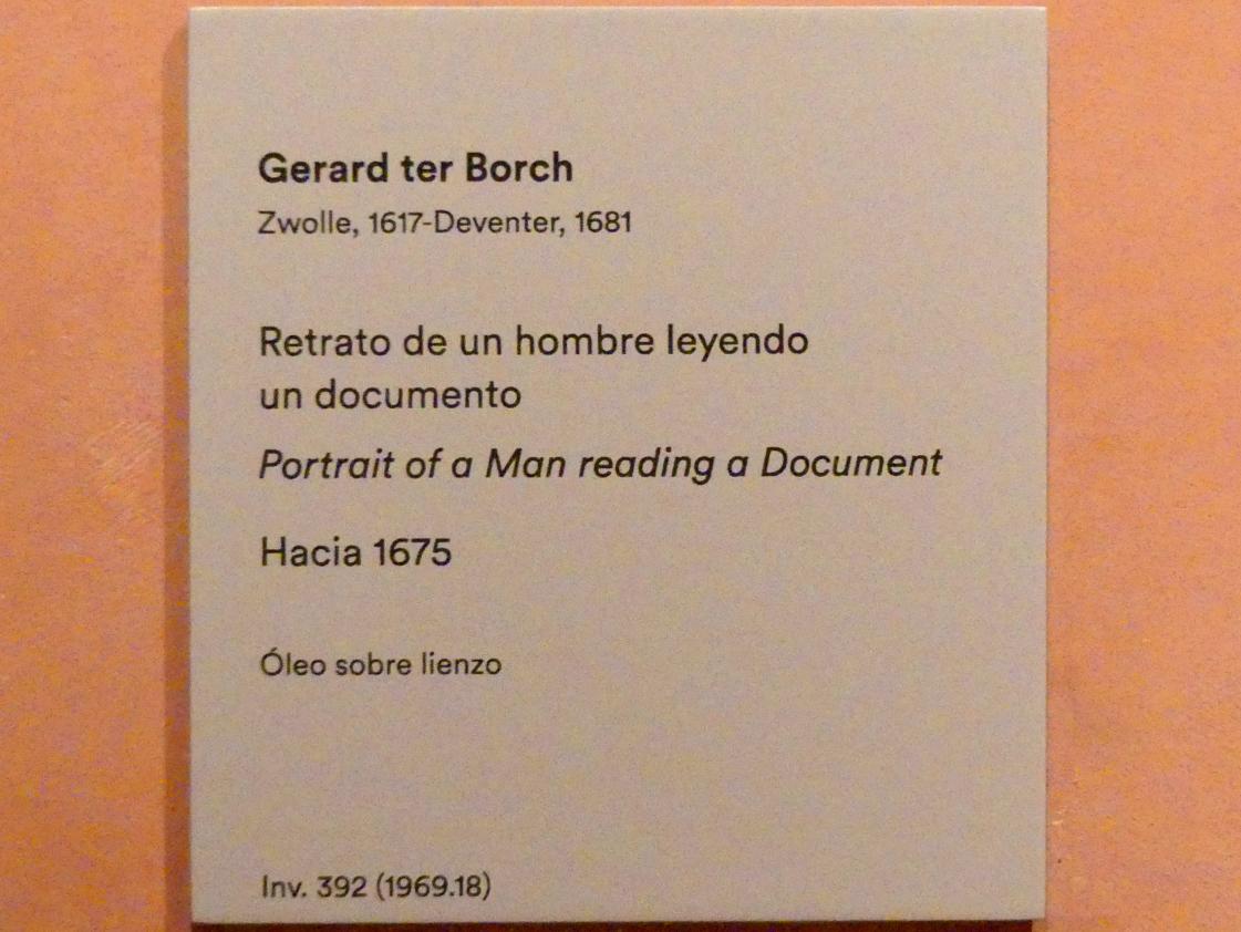 Gerard ter Borch (1635–1675), Porträt eines Mannes, der ein Dokument liest, Madrid, Museo Thyssen-Bornemisza, Saal 21, niederländische Malerei des 17. Jahrhunderts, um 1675, Bild 3/3