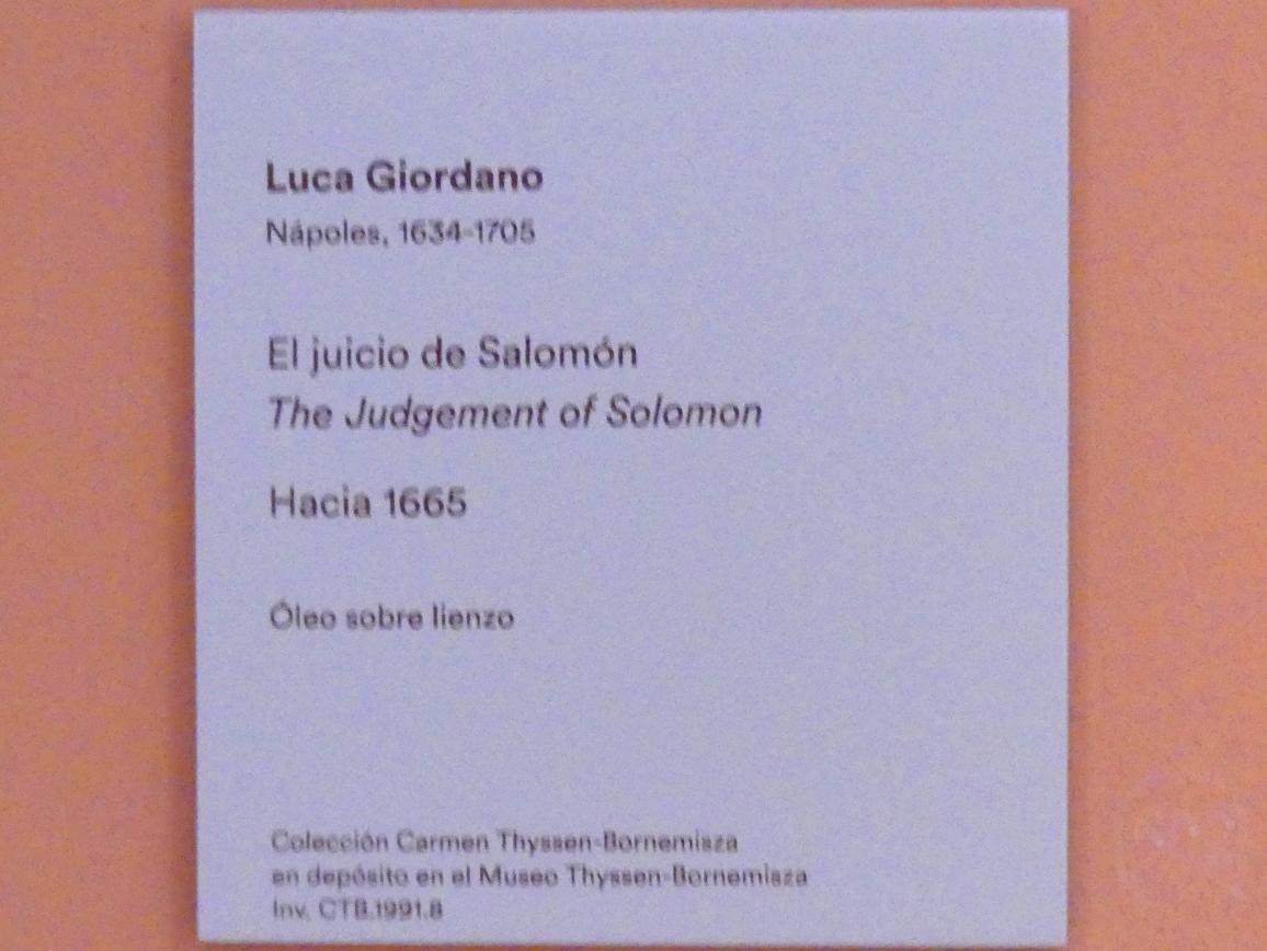 Luca Giordano (1651–1696), Das Salomonische Urteil, Madrid, Museo Thyssen-Bornemisza, Saal A, italienische Malerei des 17. Jahrhunderts, um 1665, Bild 2/2