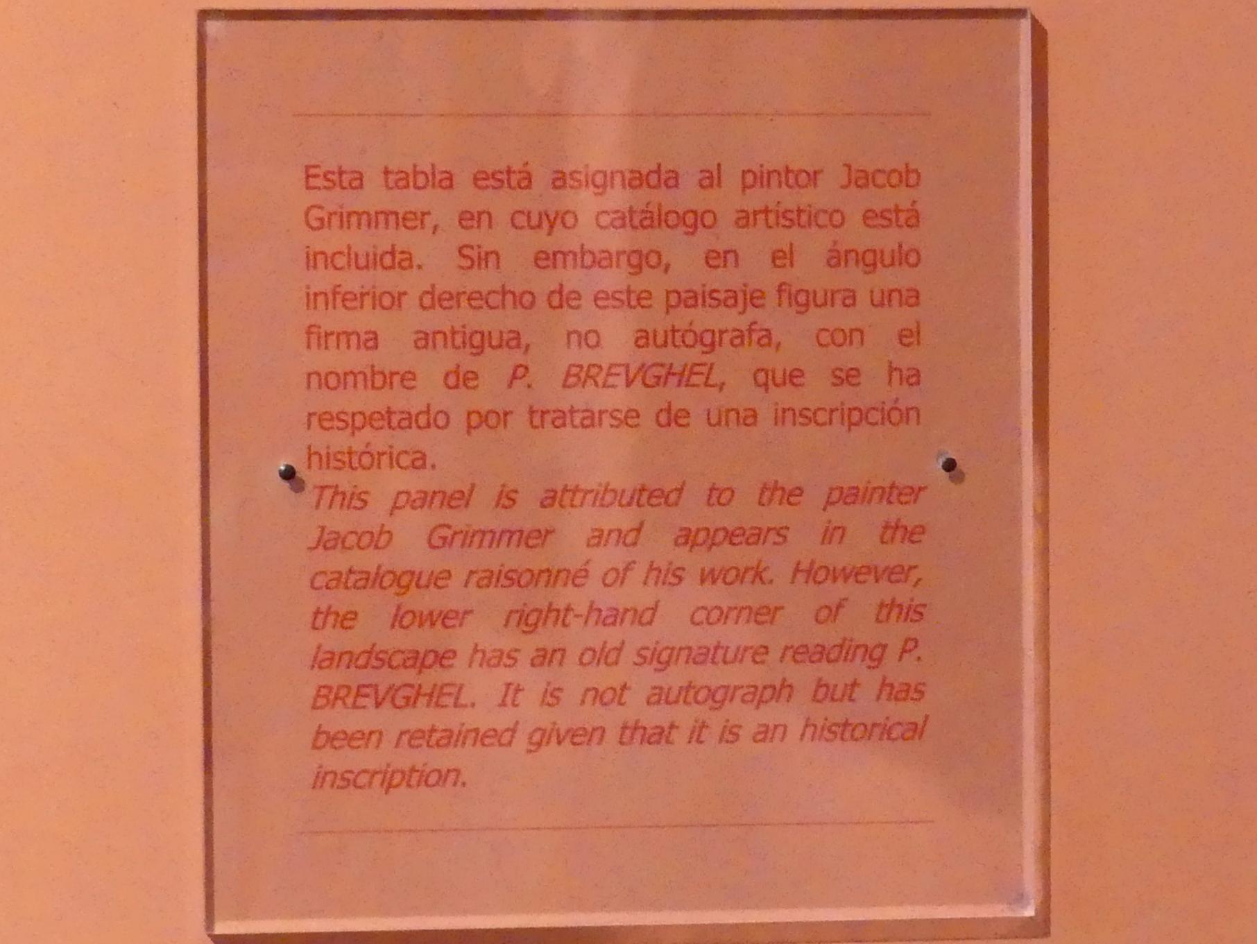 Jacob Grimmer (1585), Eine Winterlandschaft mit einem Dorf, Schlittschuhläufer auf einem gefrorenen Fluss und Jäger im Vordergrund, Madrid, Museo Thyssen-Bornemisza, Saal B, flämische und niederländische Malerei des 17. Jahrhunderts, Undatiert, Bild 3/3